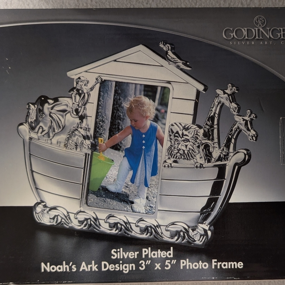 Godinger Noahs Ark Silver Plated 3x5 Frame Baby Nursery Gift NIB
